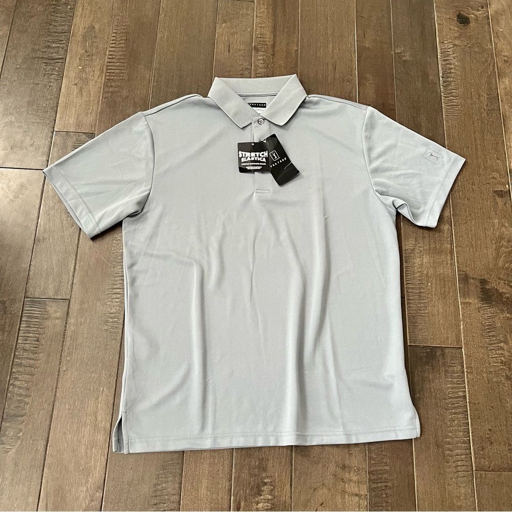 PGA Tour Golf Polo Shirt Top Gray M Short Sleeved Men’s Stretch Tradewinds